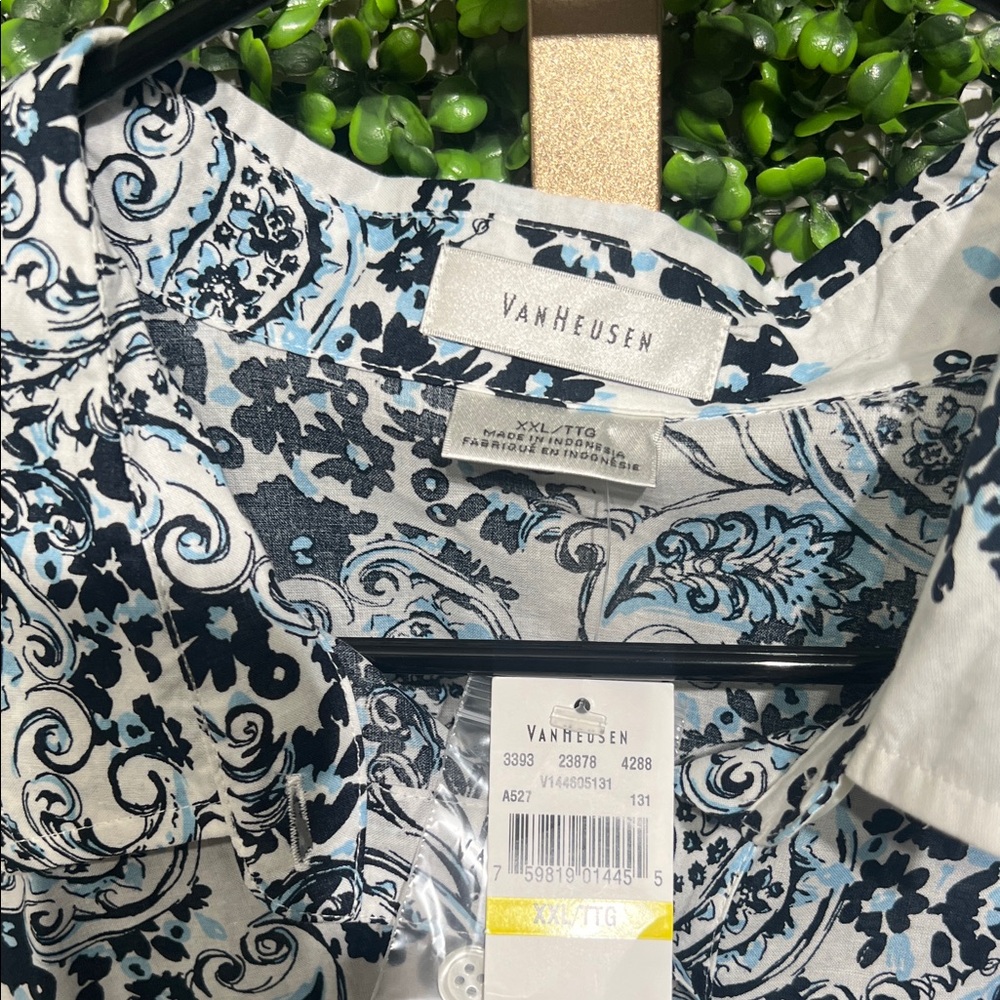 Van Heusen RT: $56 White Floral Print Men's White Shirt size XXL 100% Cotton - Picture 6 of 9